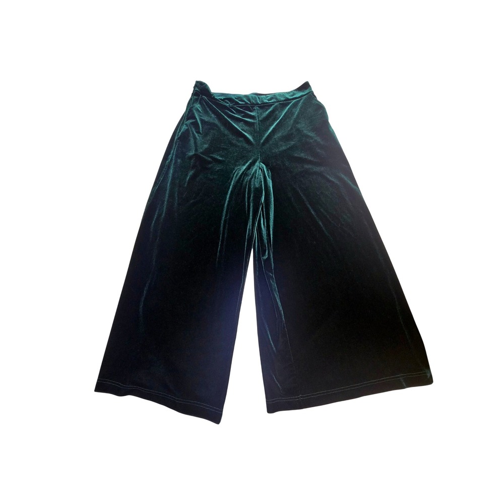 Cider Emerald Green Velvet Wide‎ Leg Pants Plus Size 1XL High Waisted Culottes